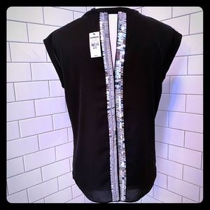 NEW Express Black Blouse with Silver Sequins, XS